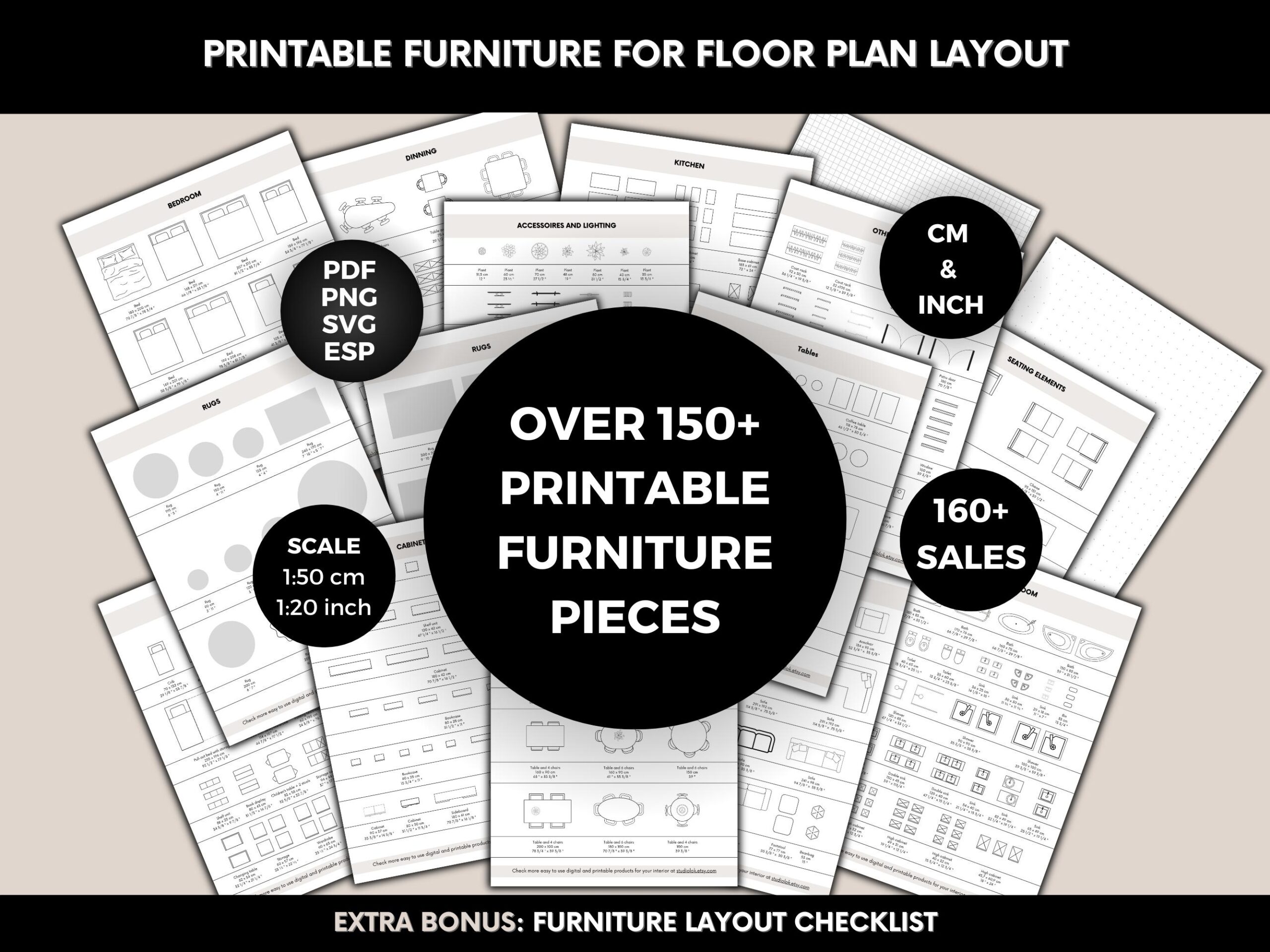 Printable Free 1/4 Scale Furniture Templates