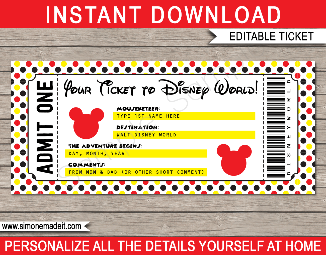 Printable Ticket To Disney World Template Surprise Trip To Disney World Gift