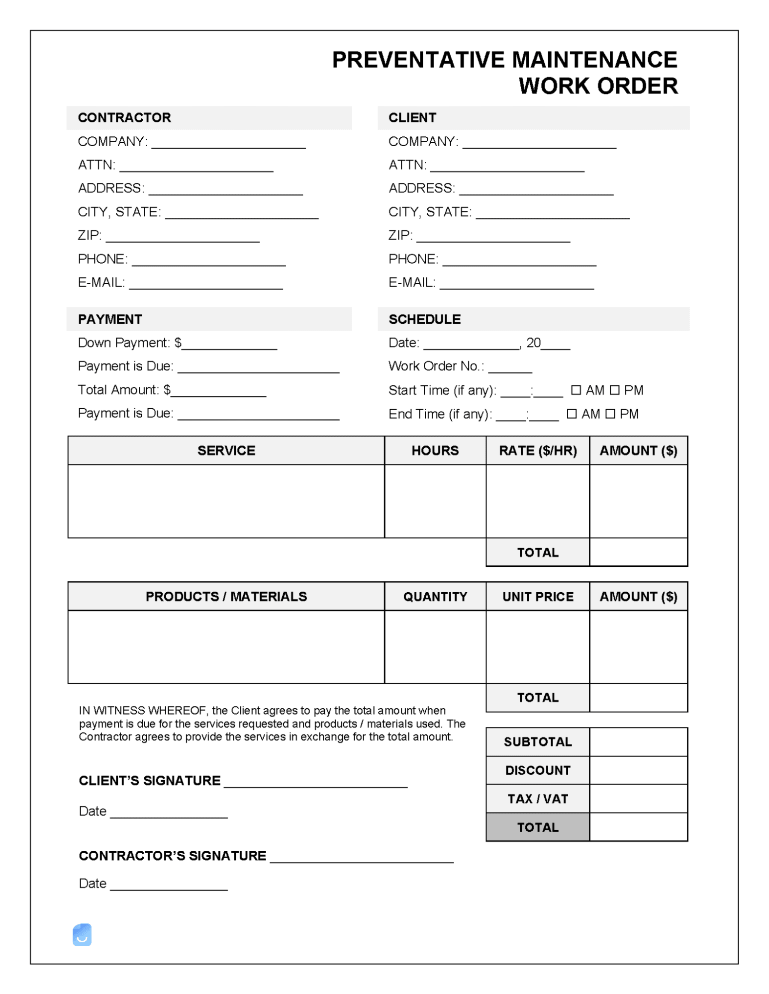 Free Printable Work Order Template Free Printable Work Order Template