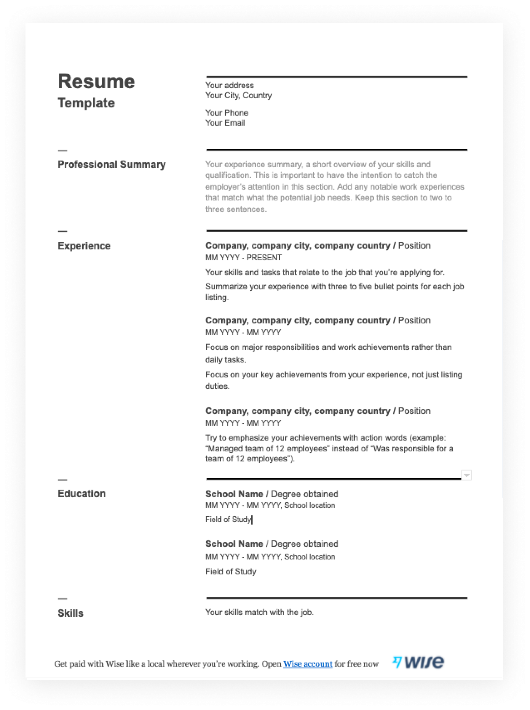 Free Printable Resume Templates Online