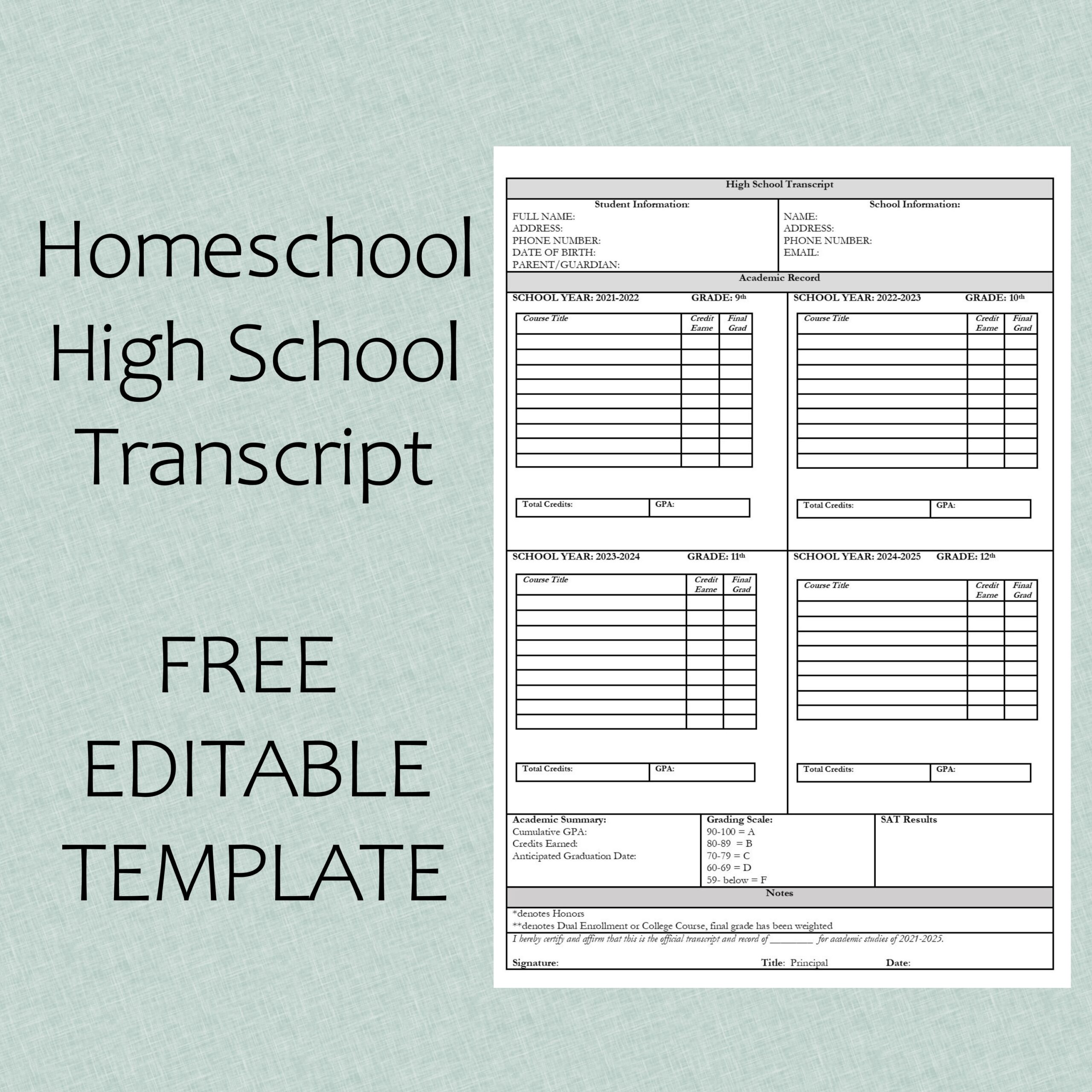 To The Rock Homeschool Homeschool High School Transcript Free Editable Template