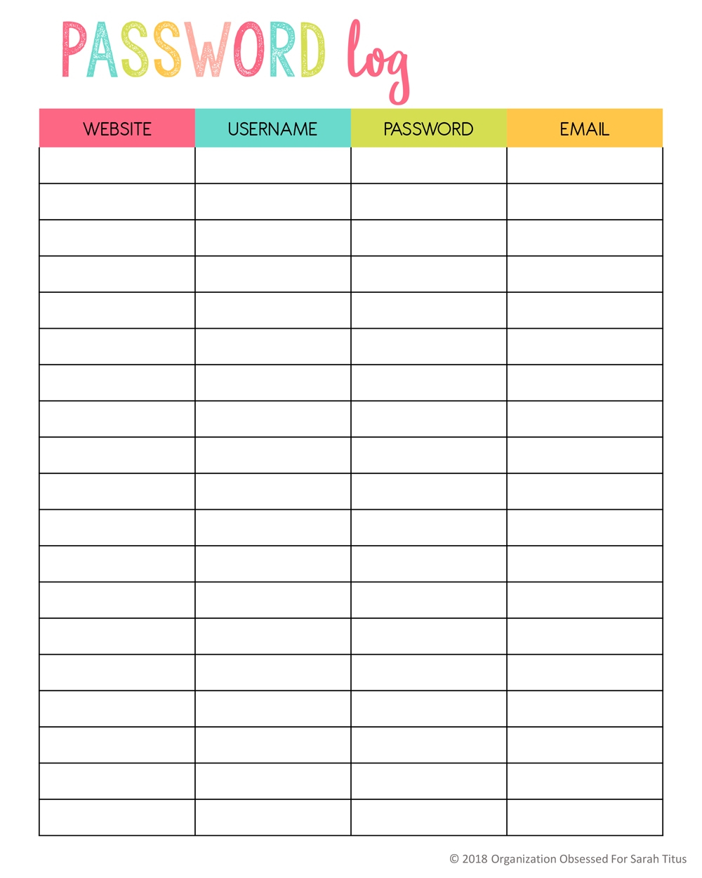 Free Password Booklet Template Printable