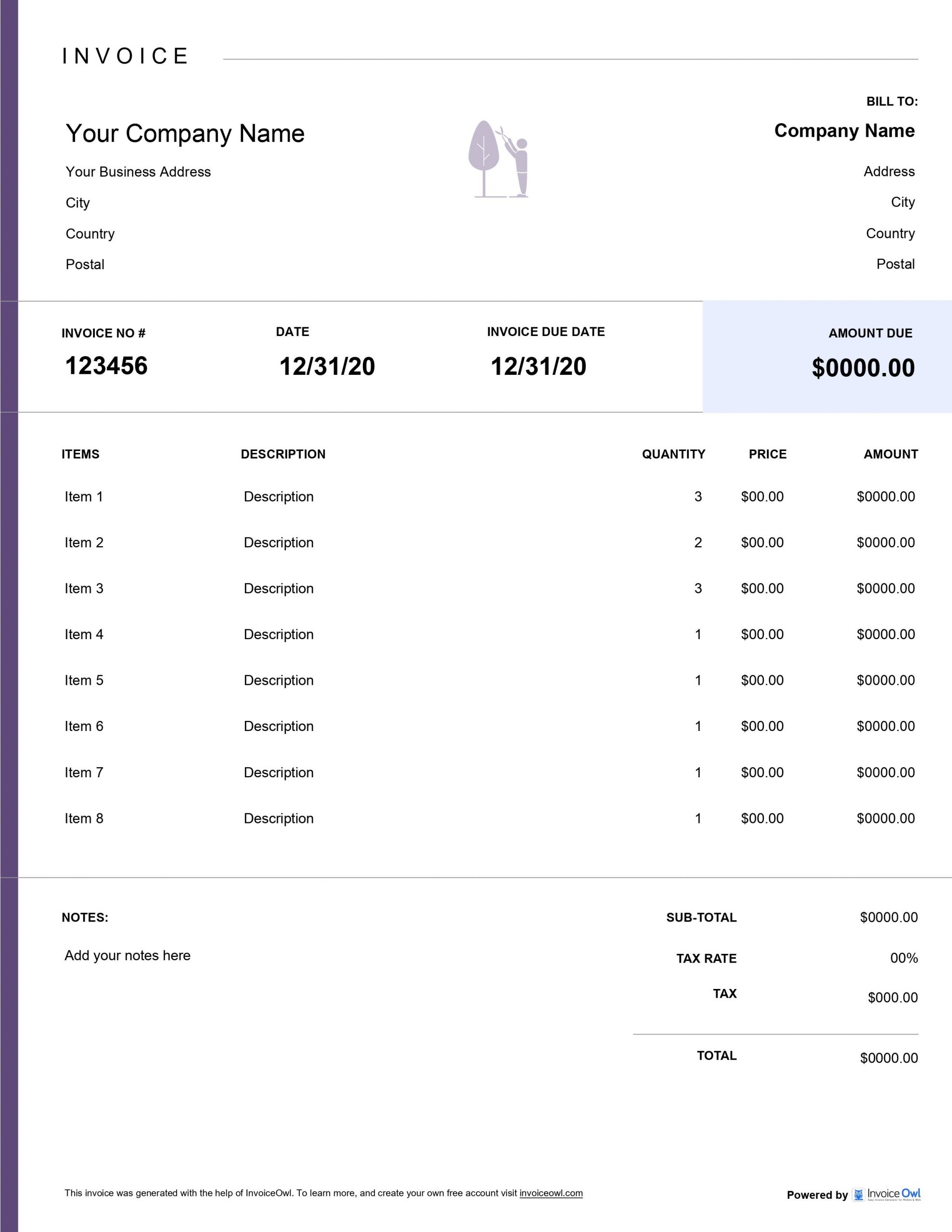 Free Printable Tree Service Invoice Templates