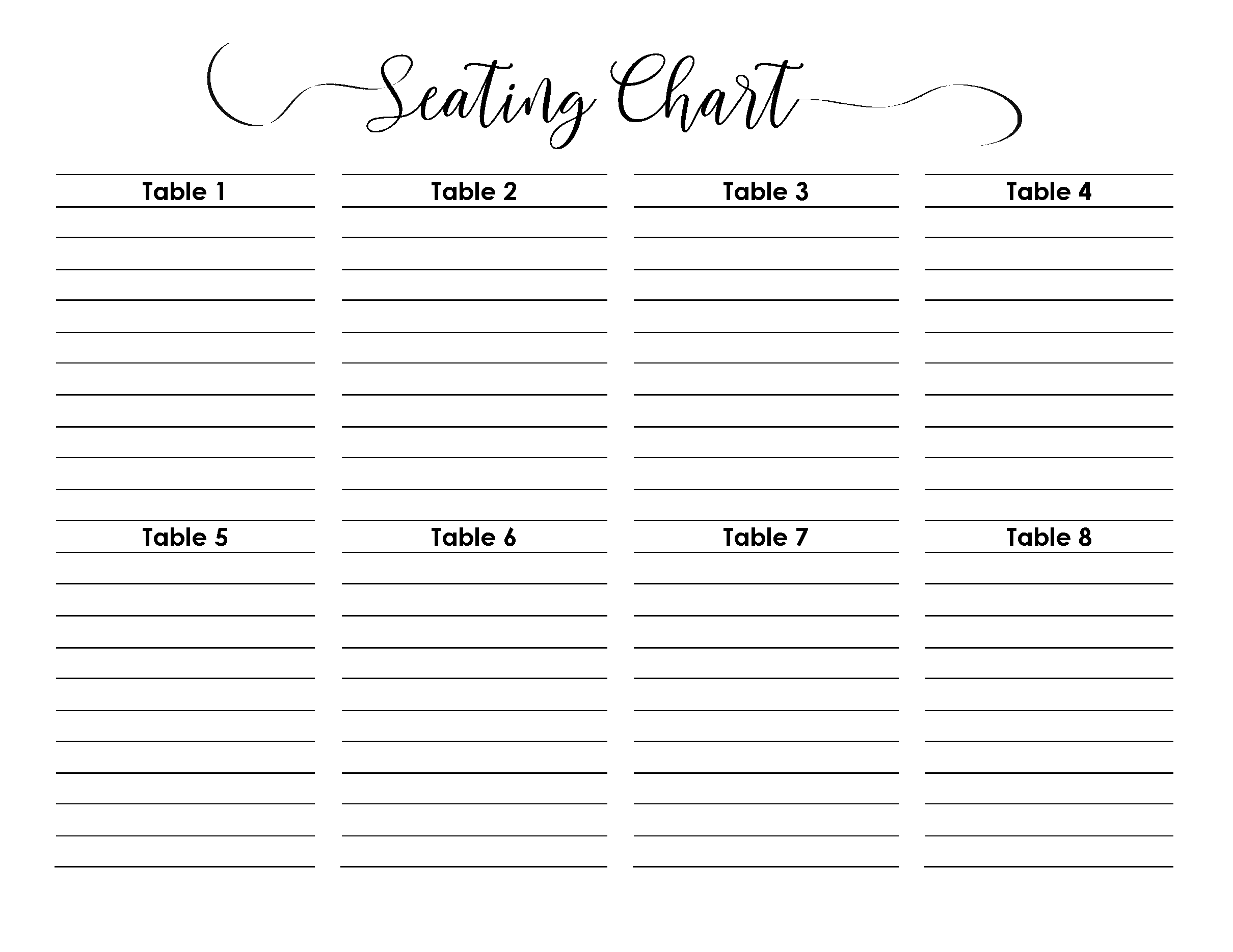 Wedding Seating Chart Typeable PDF Word Excel